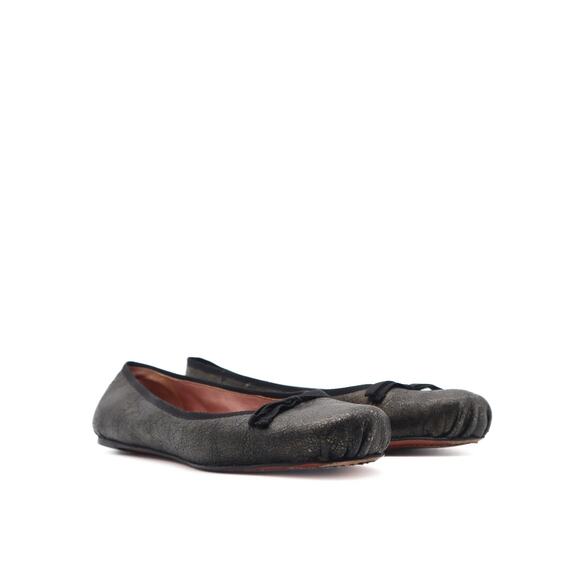 Alaia Leather Crackle Pewter Metallic Bow Ballet Flats Size 39.5 - Picture 2 of 14